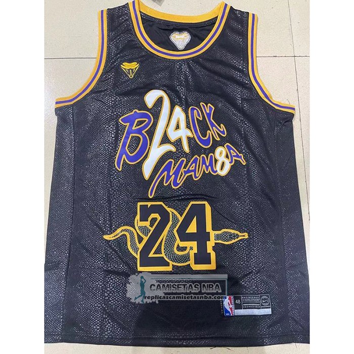 Camiseta Los Angeles Lakers Kobe Bryant NO 24 Black Mamba Snakeskin Negro